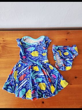 Baby 0-6m Bamboo Tropical Fish Dress with Matching Bloomers Set